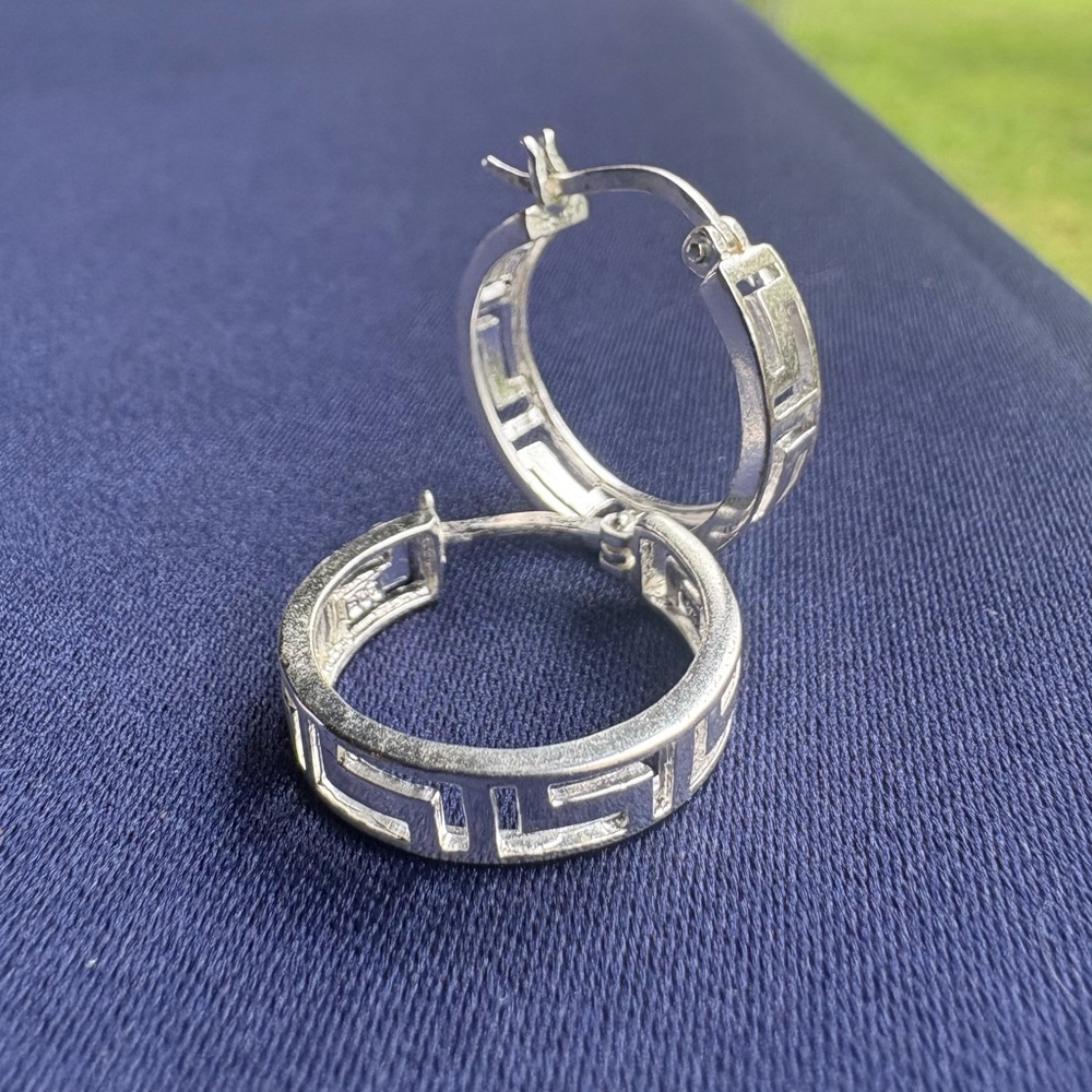 😎🌺Earrings Greek Design 925 Sterling Silver Hoops
